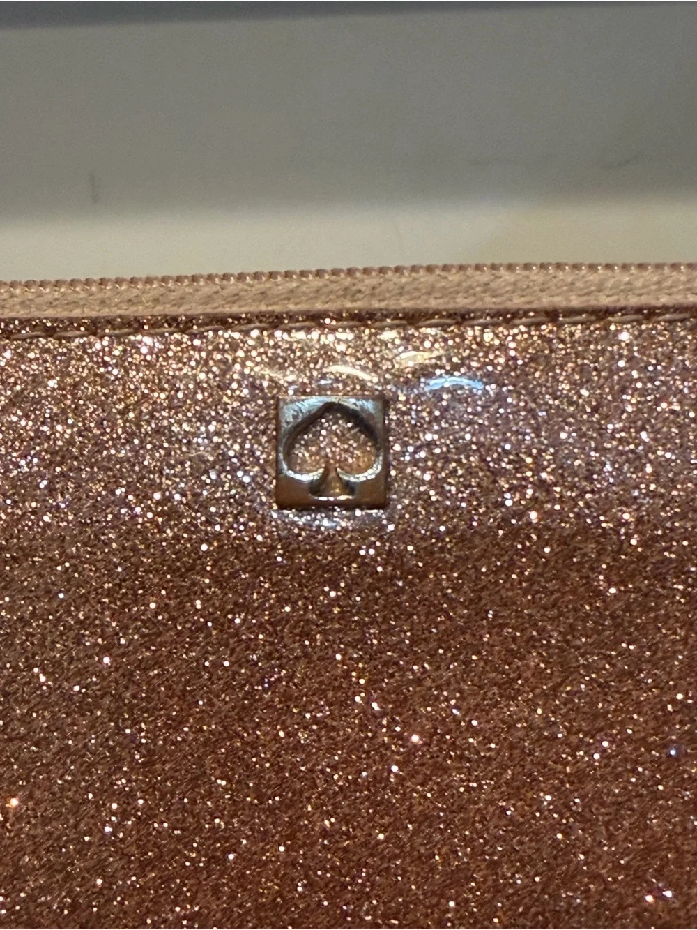 kate spade Rose Gold Glitter Zip Wallet